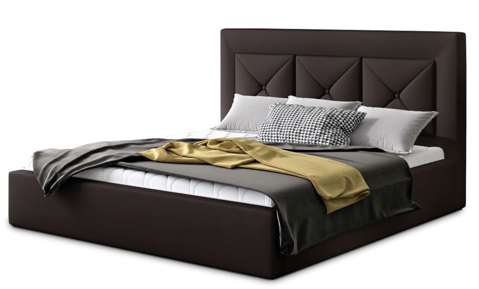 Lit moderne en simili cuir CLARIN - Avec ou sans rangement - Photo n°1