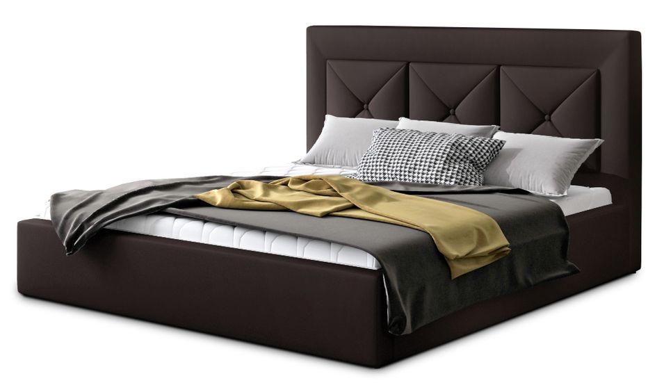 Lit moderne en simili cuir CLARIN - Avec ou sans rangement - Photo n°1