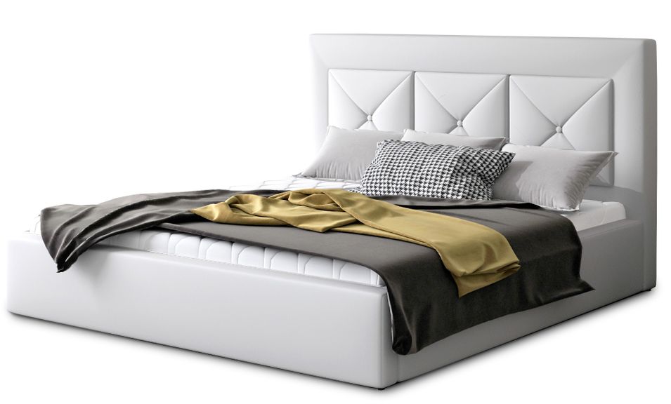 Lit moderne en simili cuir CLARIN - Avec ou sans rangement - Photo n°1