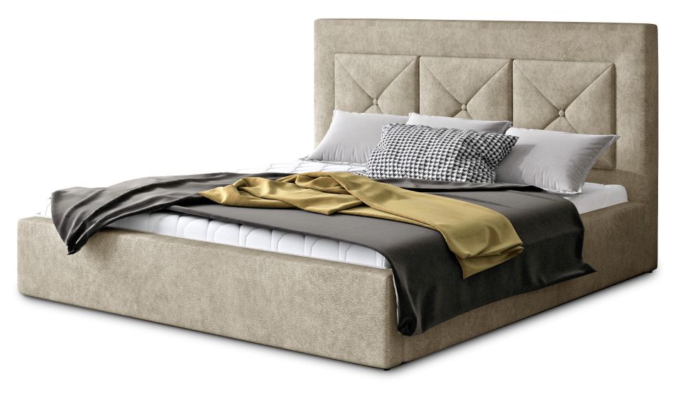 Lit moderne en tissu CLARIN - Avec ou sans rangement - Photo n°1