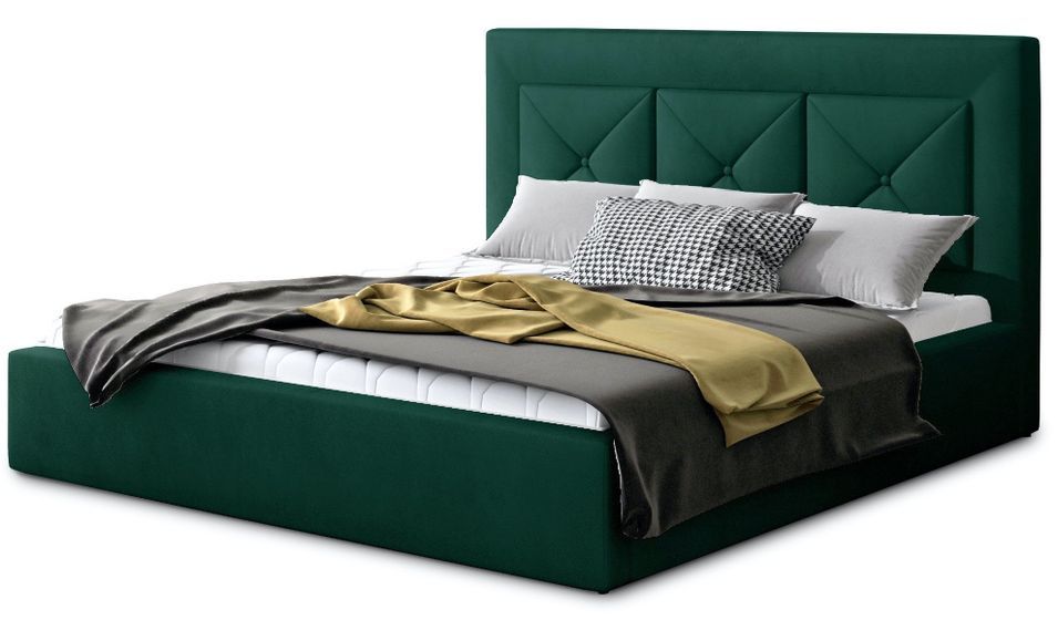 Lit moderne en velours CLARIN - Avec ou sans rangement - Photo n°1