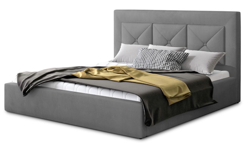 Lit moderne en velours CLARIN - Avec ou sans rangement - Photo n°1