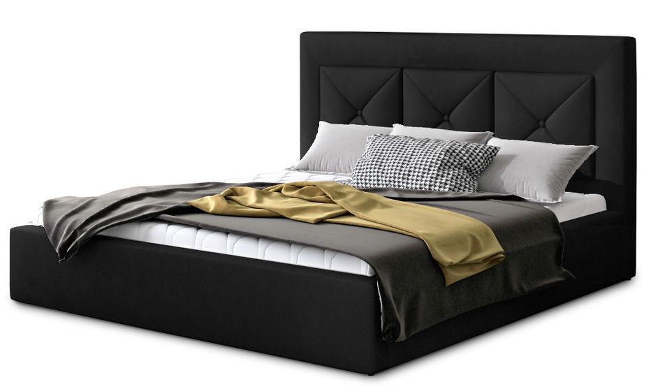 Lit moderne en velours CLARIN - Avec ou sans rangement - Photo n°1