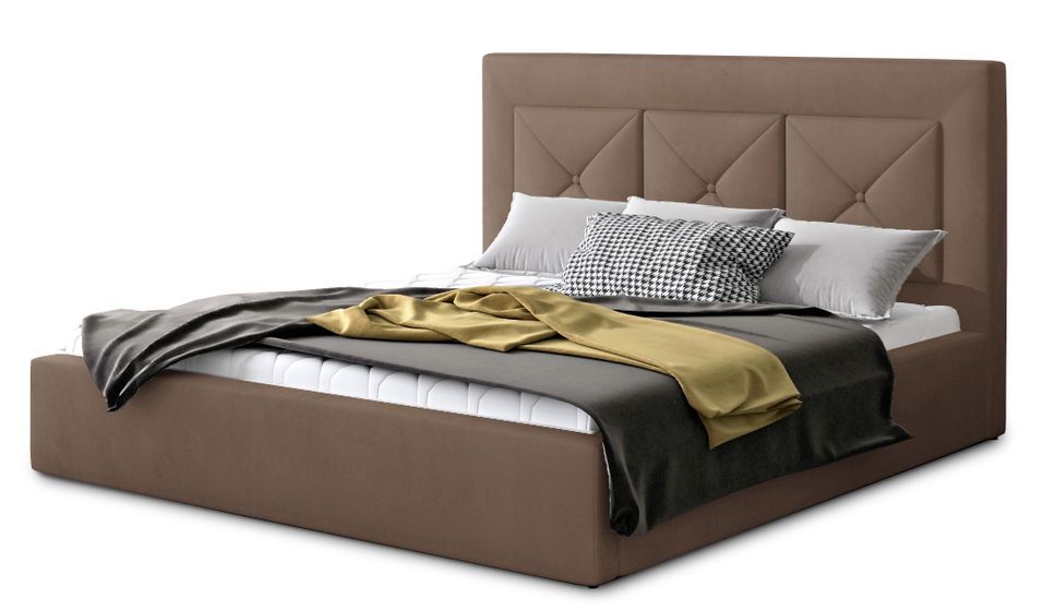 Lit moderne en velours CLARIN - Avec ou sans rangement - Photo n°1