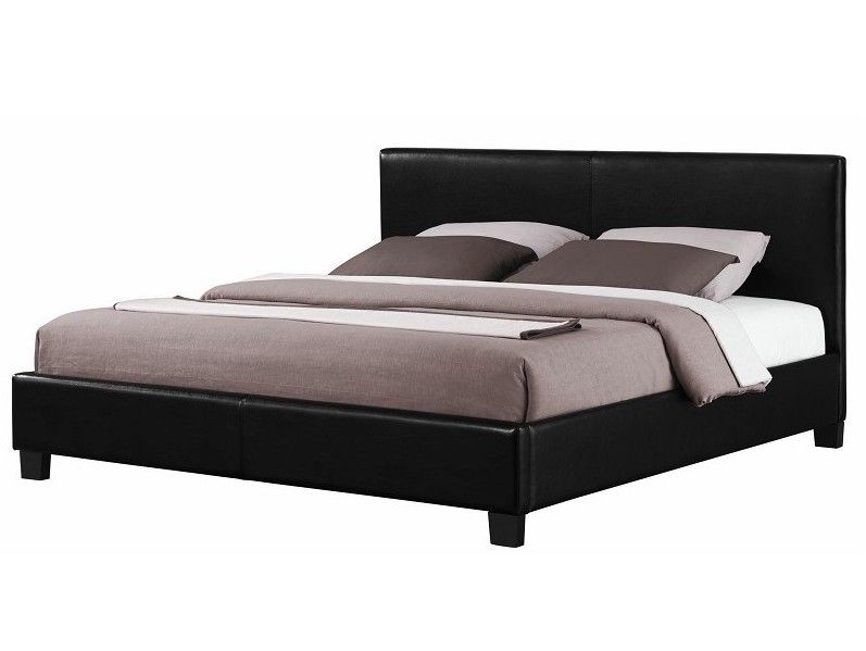 Lit moderne simili cuir noir brillant Plaza 180x200 cm - Photo n°1