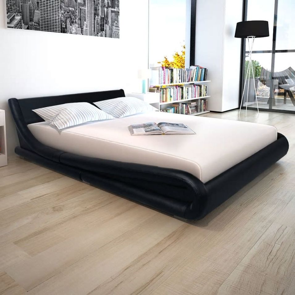 Lit moderne simili cuir noir Juna 180x200 cm - Photo n°1