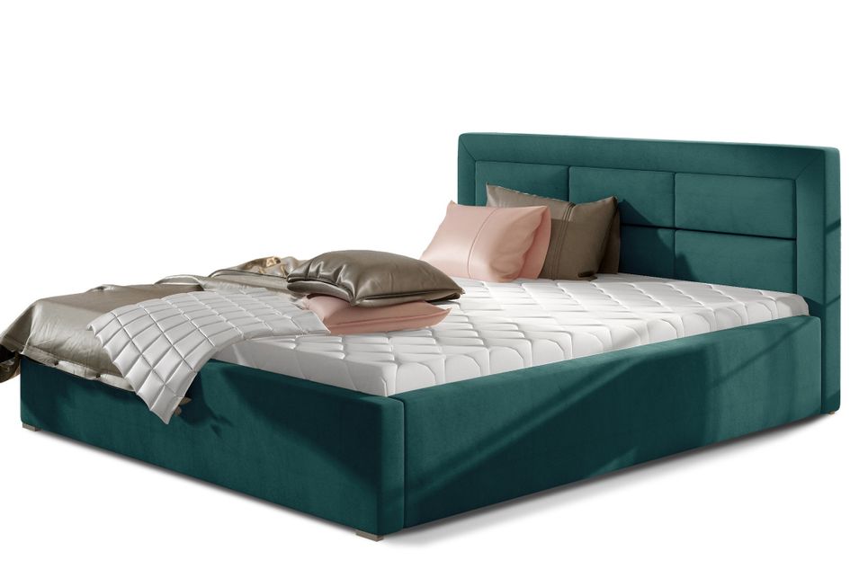 Lit moderne velours capitonné RIZARO - Avec ou sans rangement - Photo n°1