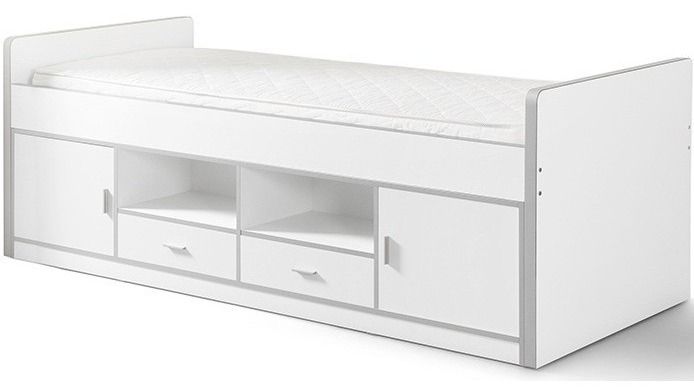 Lit multi-rangement 90x200 cm avec sommier bois blanc Bonny - Photo n°1