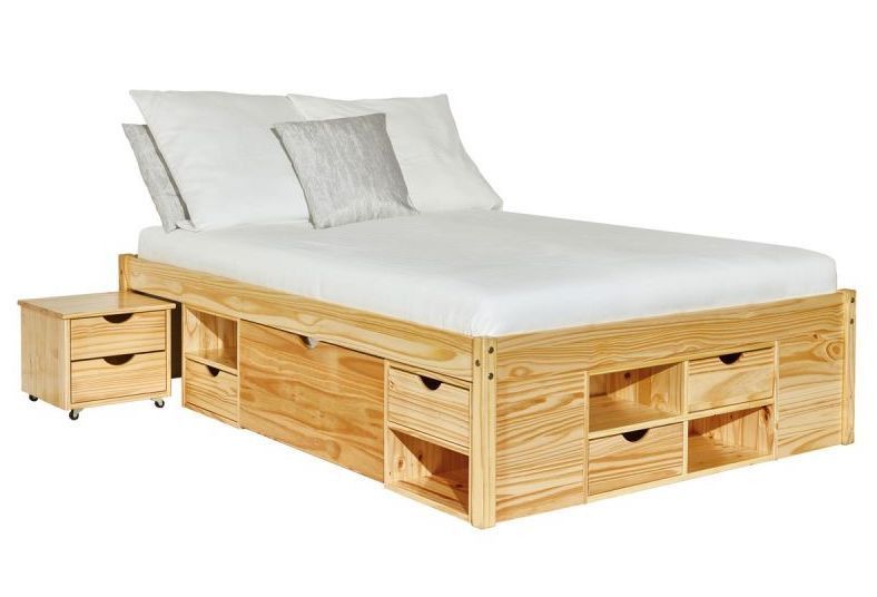 Lit multi-rangement pin massif vernis naturel Klass 180x200 cm - Photo n°1