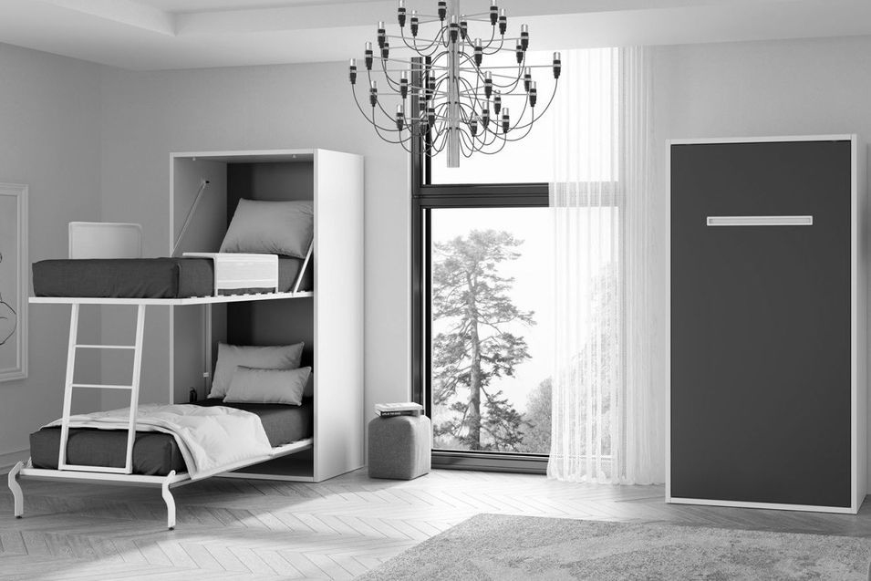Lit mural escamotable superposé 2 couchages 90x190 cm gris foncé Liker - Photo n°1