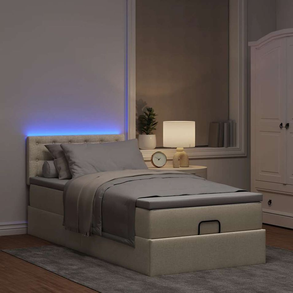 Lit ottoman avec matelas crème 90x200 cm tissu - Photo n°1