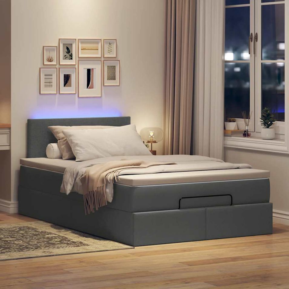 Lit ottoman avec matelas gris foncé 120x190 cm tissu - Photo n°1