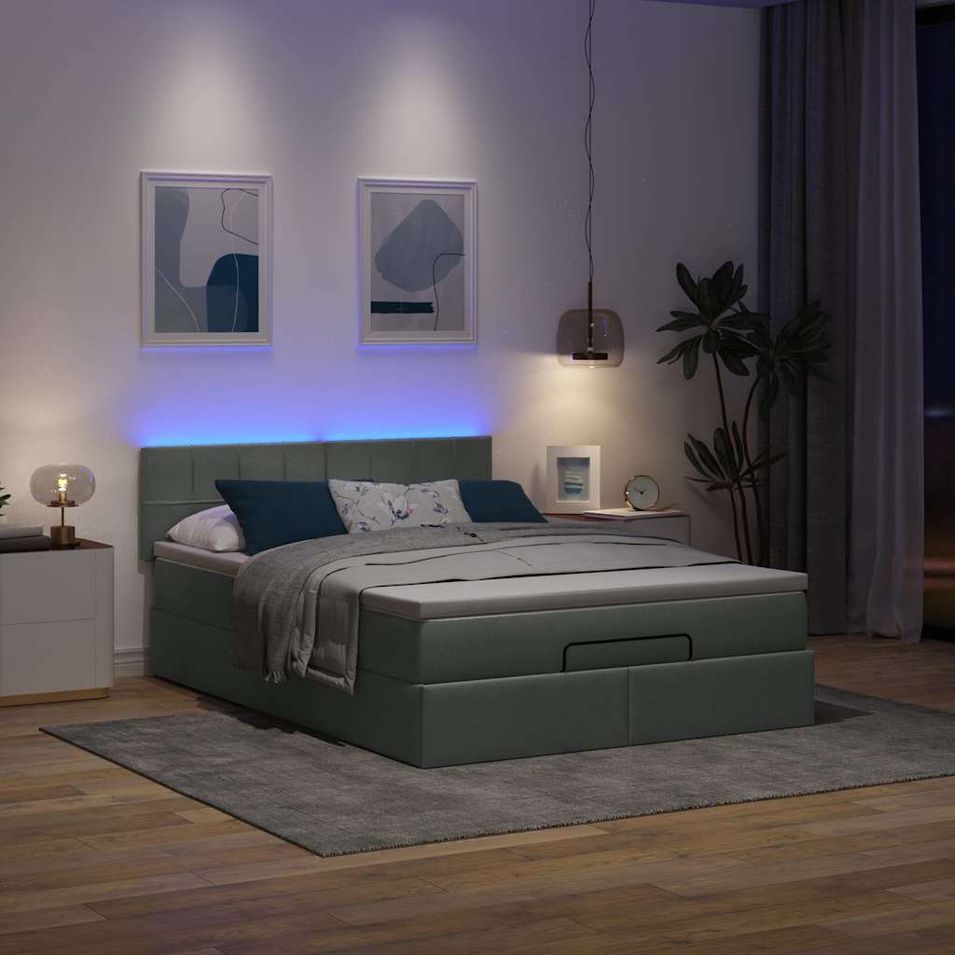 Lit ottoman avec matelas gris foncé 140x200 cm tissu - Photo n°1