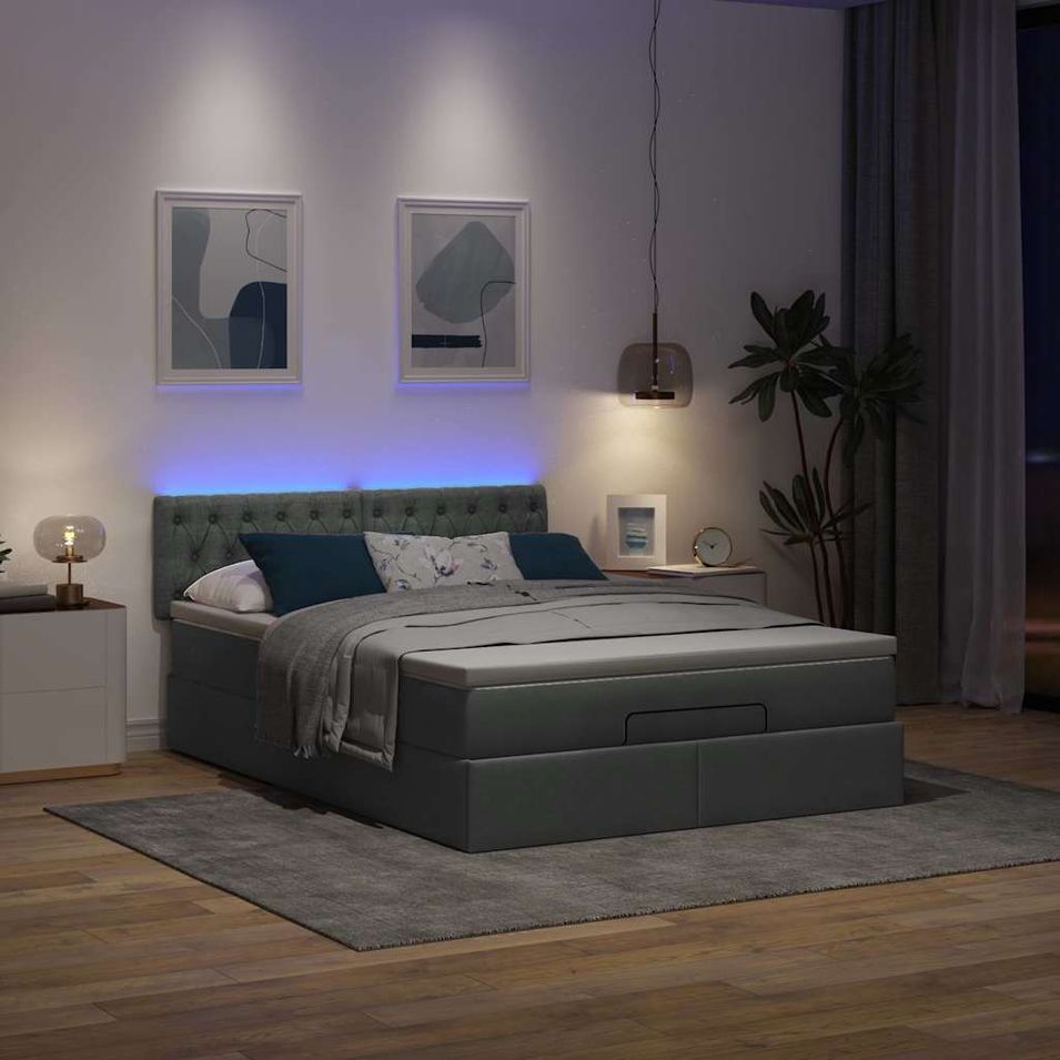 Lit ottoman avec matelas gris foncé 140x200 cm tissu - Photo n°1
