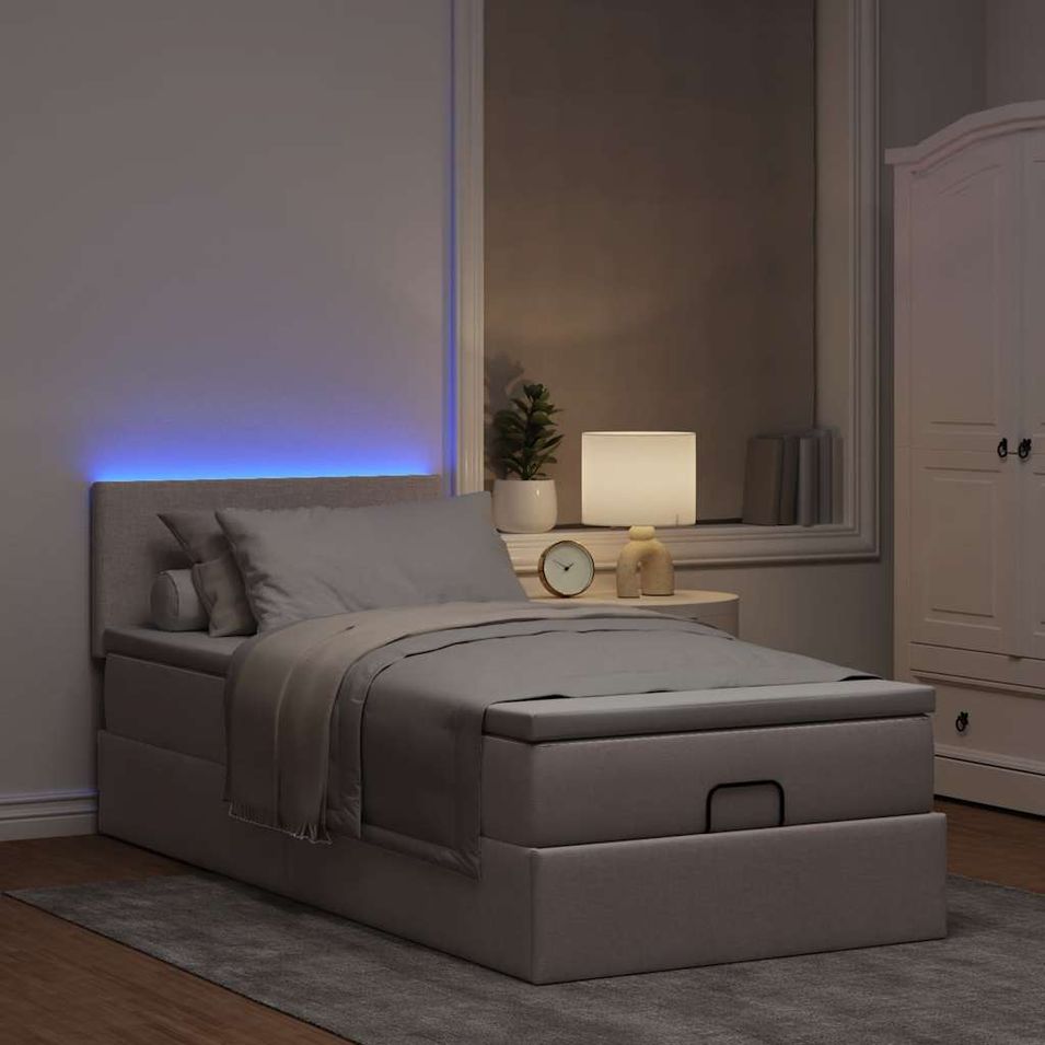 Lit ottoman avec matelas taupe 100x200 cm tissu - Photo n°1