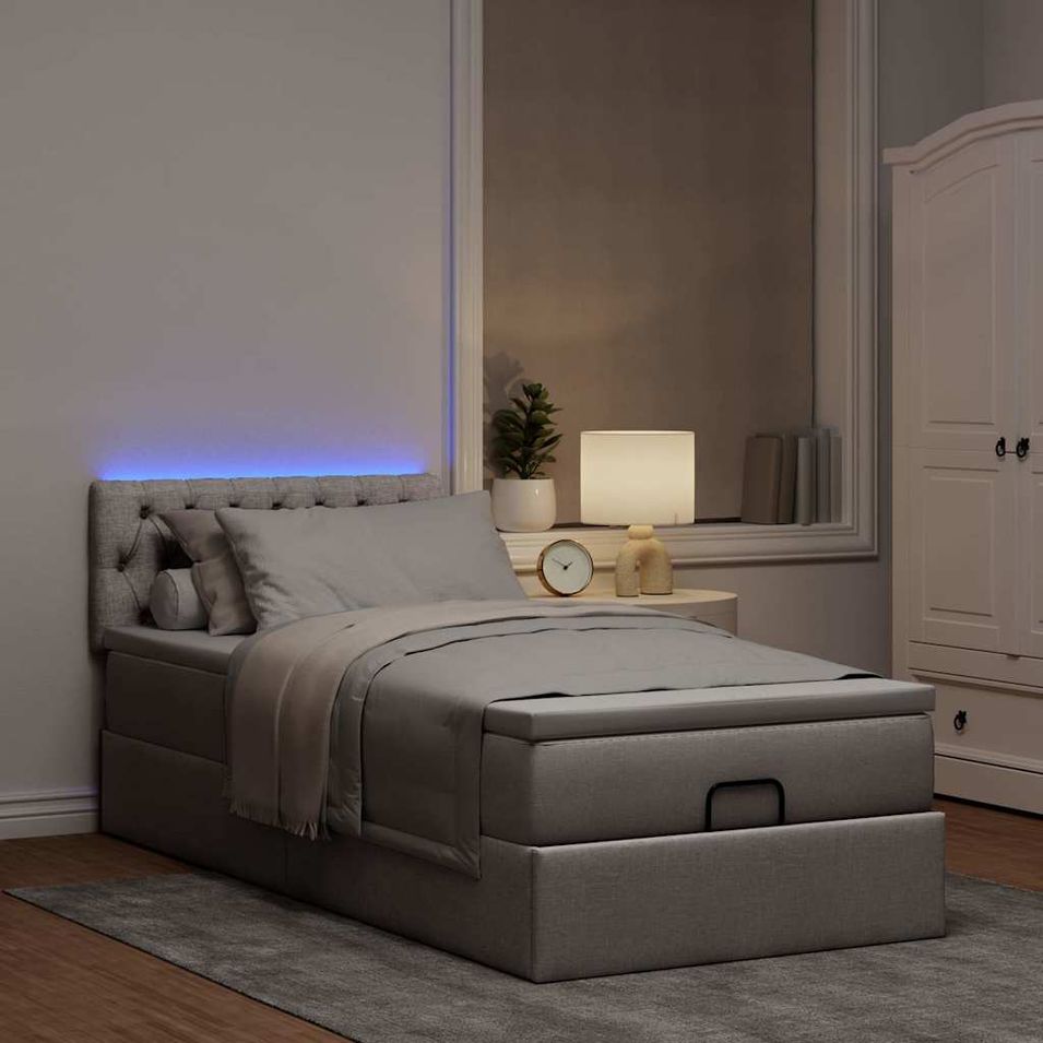 Lit ottoman avec matelas taupe 100x200 cm tissu - Photo n°1