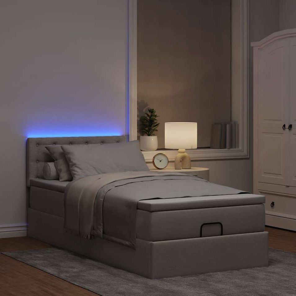Lit ottoman avec matelas taupe 100x200 cm tissu - Photo n°1