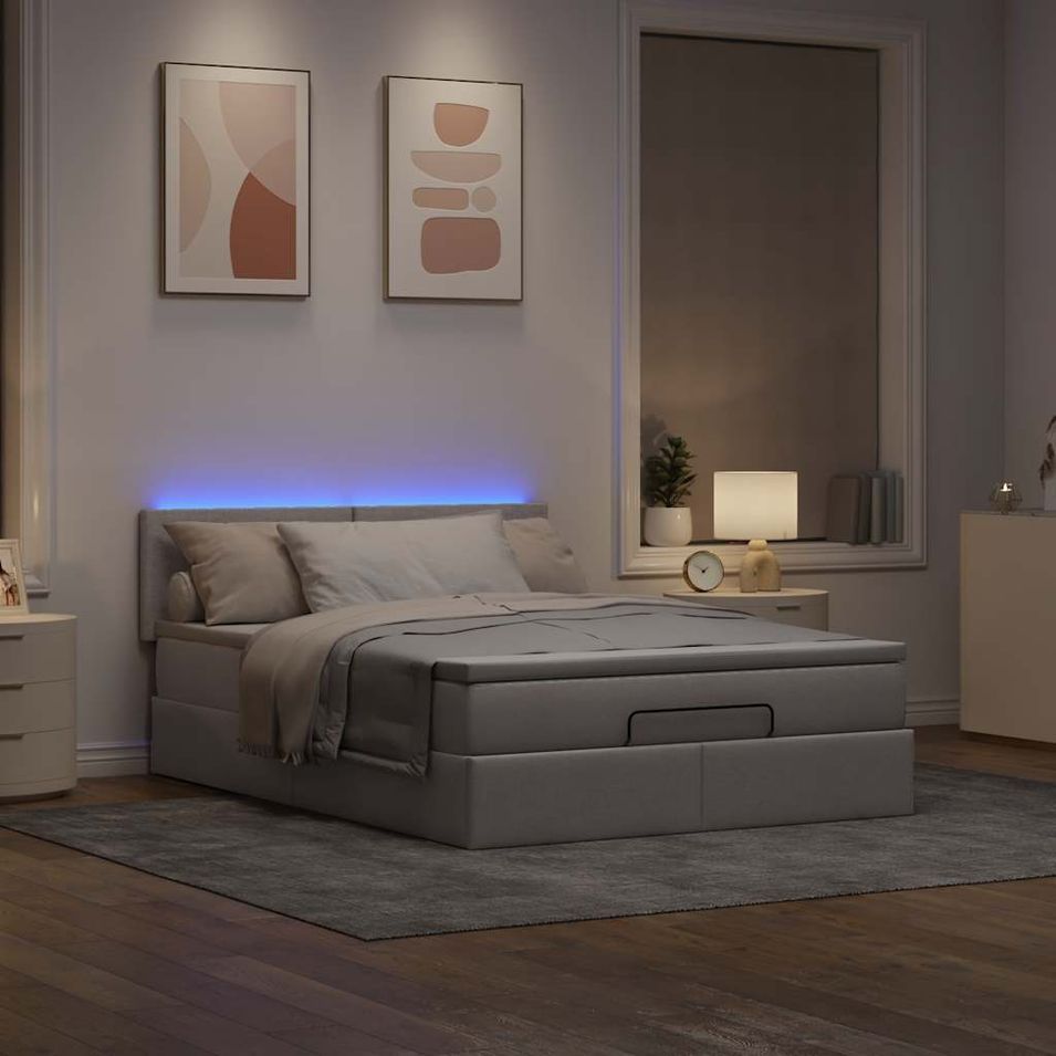 Lit ottoman avec matelas taupe 140x200 cm tissu - Photo n°1