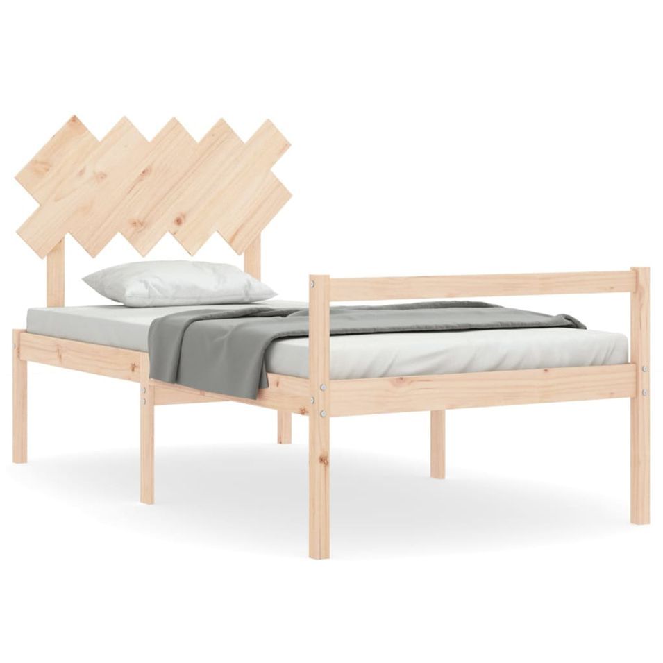 Lit pour personne âgée et tête de lit 100x200 cm bois massif - Photo n°1