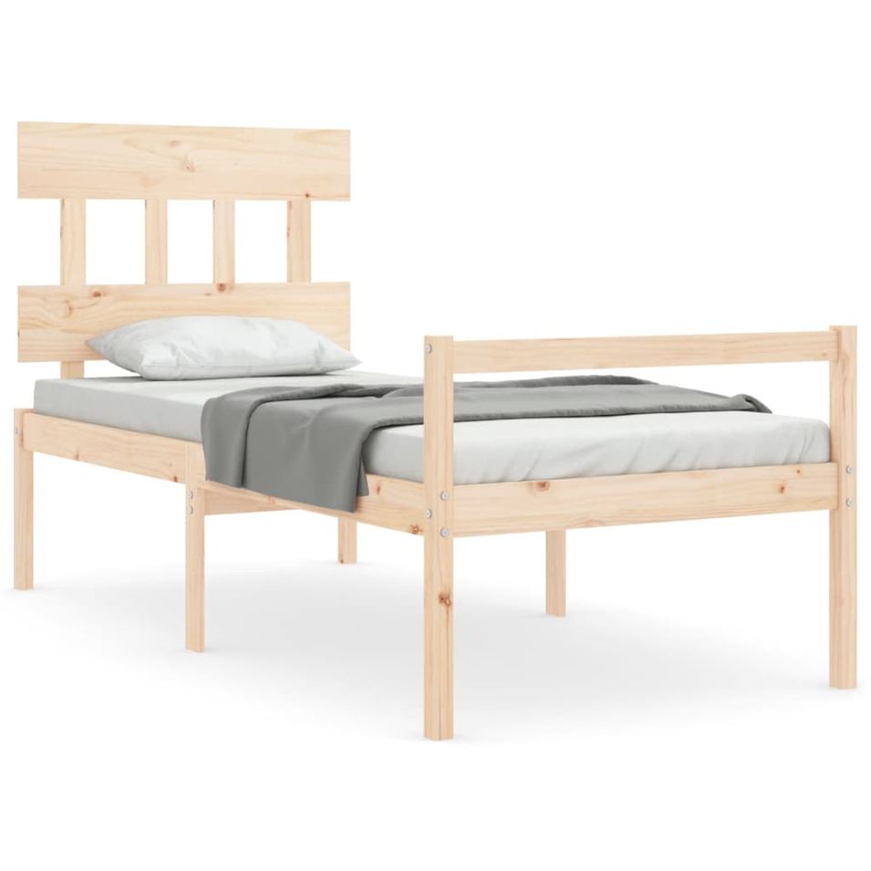 Lit pour personne âgée et tête de lit 100x200 cm bois massif - Photo n°1