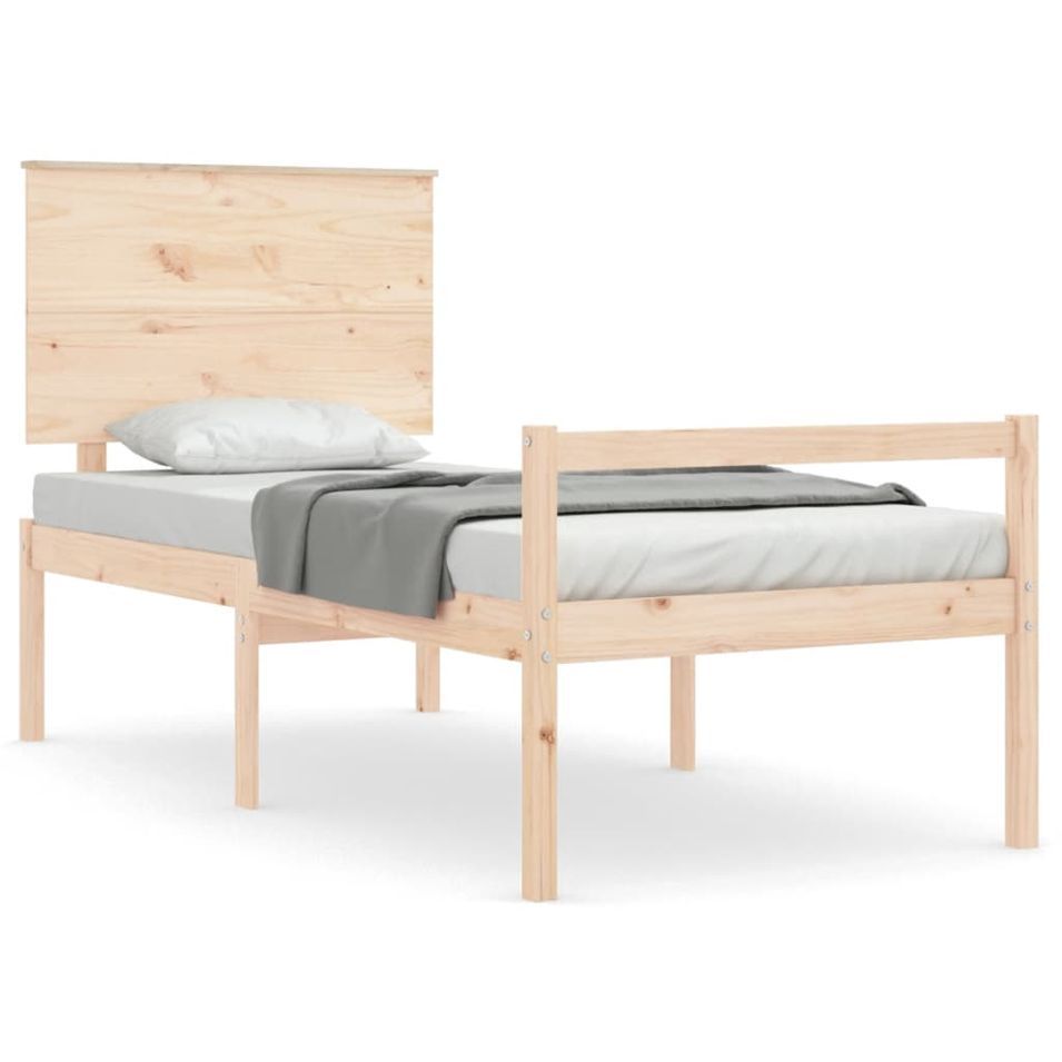 Lit pour personne âgée et tête de lit 100x200 cm bois massif - Photo n°1