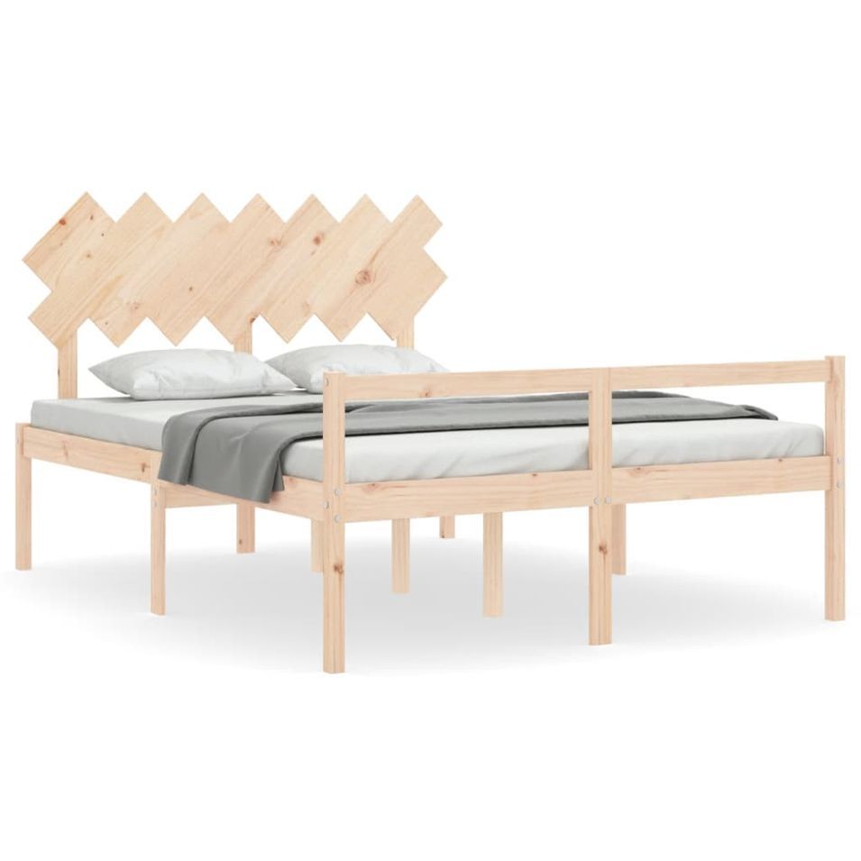 Lit pour personne âgée et tête de lit 140x190 cm bois massif - Photo n°1