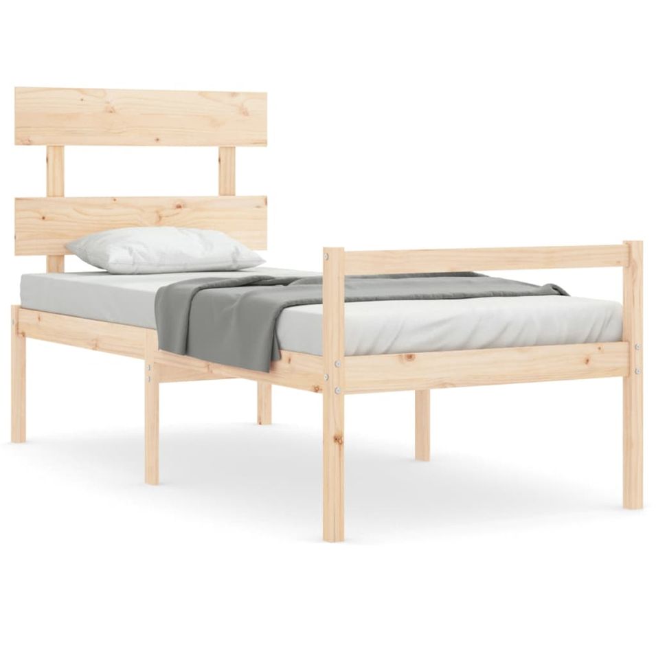 Lit pour personne âgée et tête de lit 90x200 cm bois massif - Photo n°1