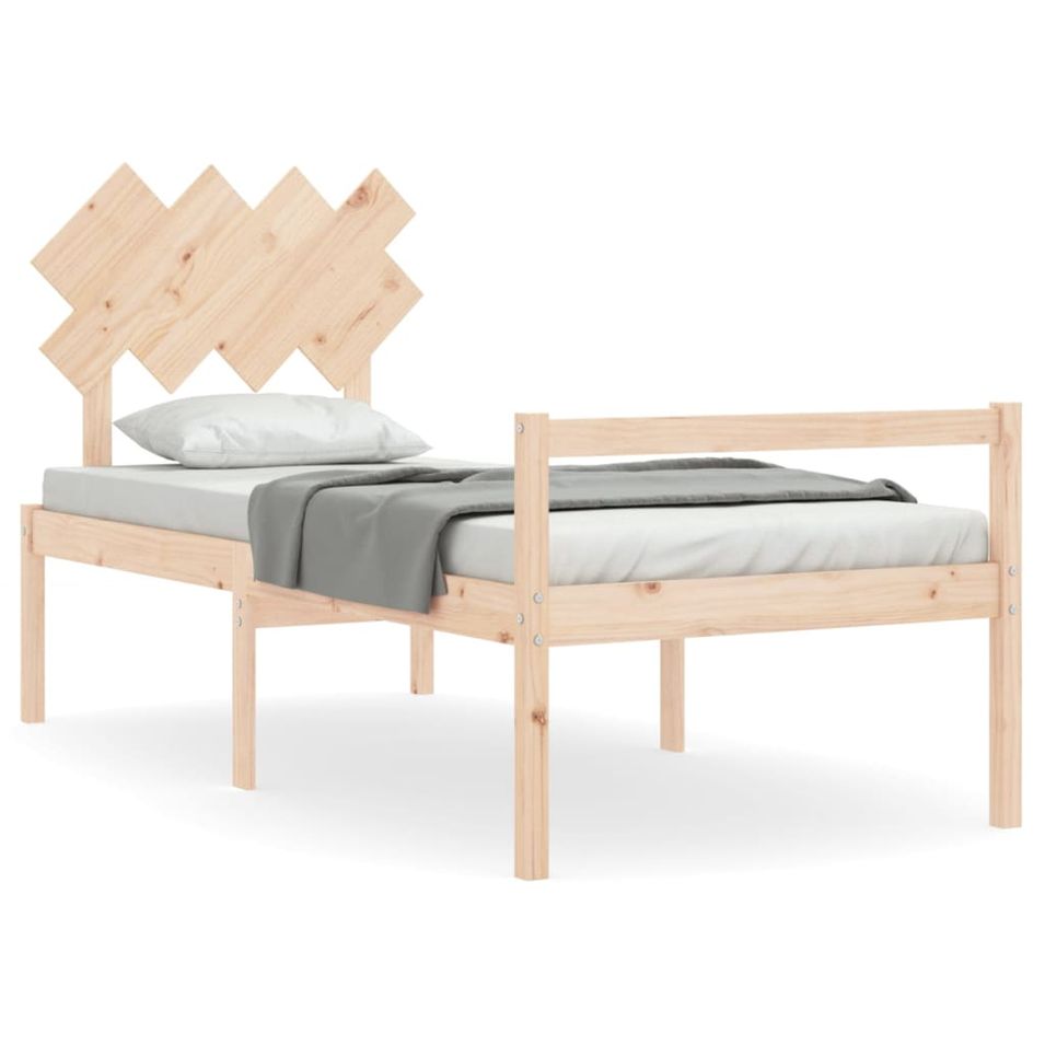 Lit pour personne âgée et tête de lit 90x200 cm bois massif - Photo n°1