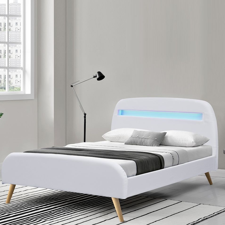 Lit scandinave à Led blanc Baruk 140 - Photo n°1