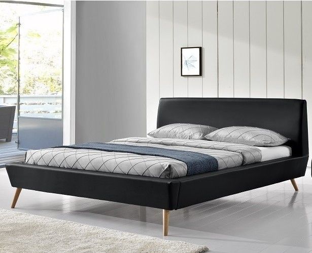 Lit scandinave simili cuir noir Joy 140 - Photo n°1