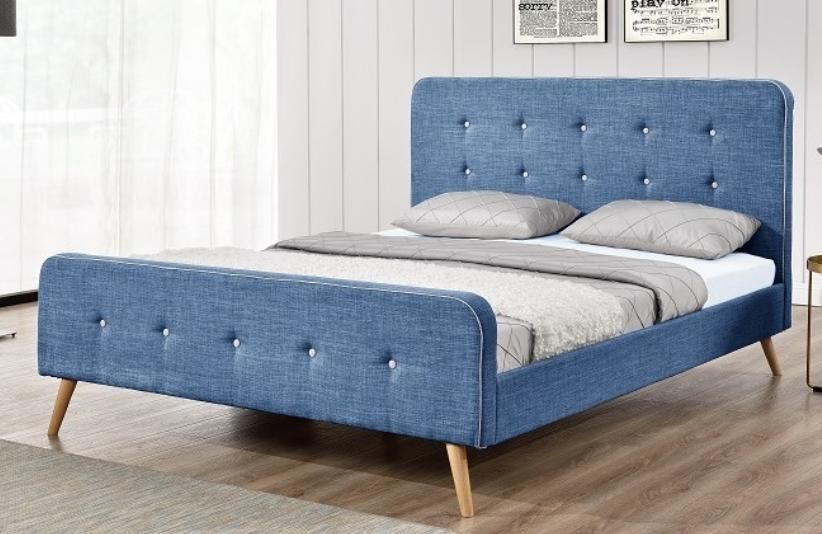 Lit Scandinave Tissu lin Bleu 160 - Photo n°1
