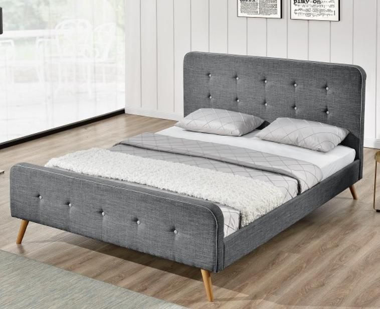 Lit Scandinave Tissu lin Gris 180 + Matelas mémoire 24 cm - Photo n°1