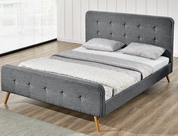Lit scandinave tissu lin gris Naya 160 - Photo n°1