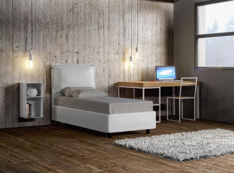 Lit simili cuir blanc sans sommier Rosa 90x200 cm - Photo n°1