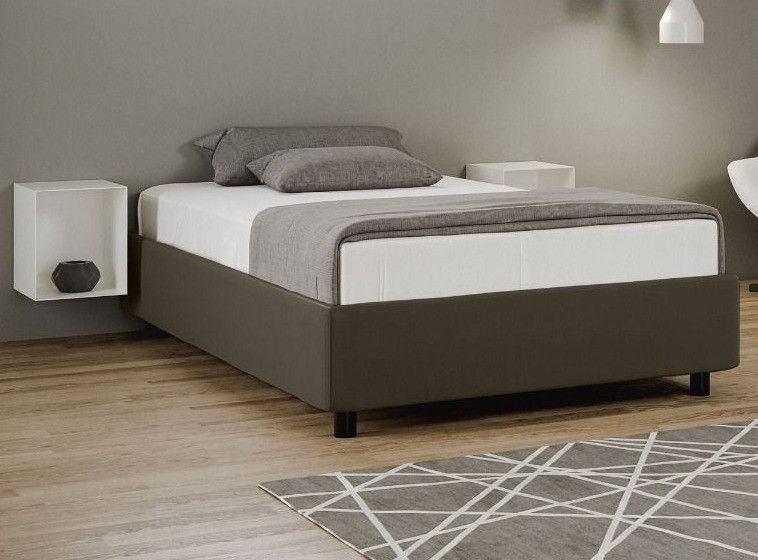 Lit simili cuir gris avec sommier Avotra 120x190 cm - Photo n°1