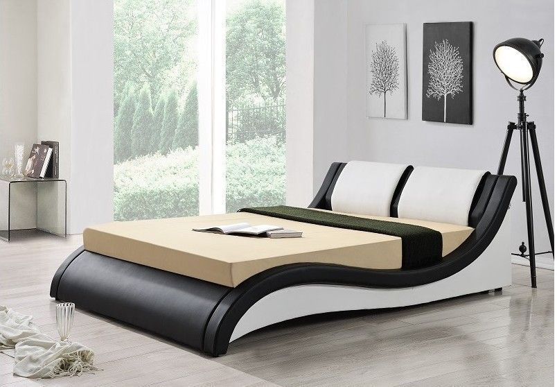 Lit simili cuir noir et blanc mat Douce 160 - Photo n°1