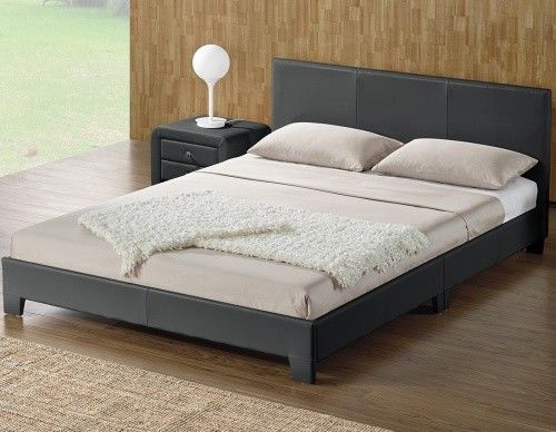 Lit simili gris avec sommier Angela 160 - Photo n°1