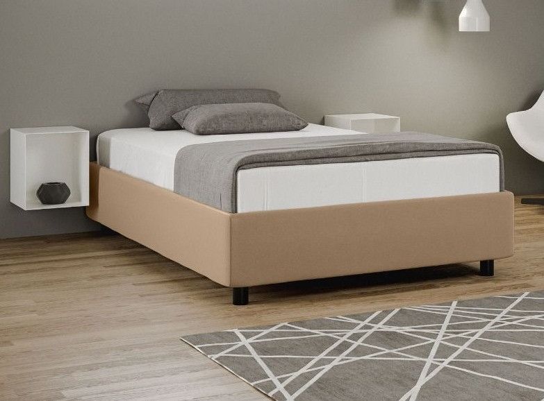 Lit simili cuir beige avec sommier Avotra 120x190 cm - Photo n°1