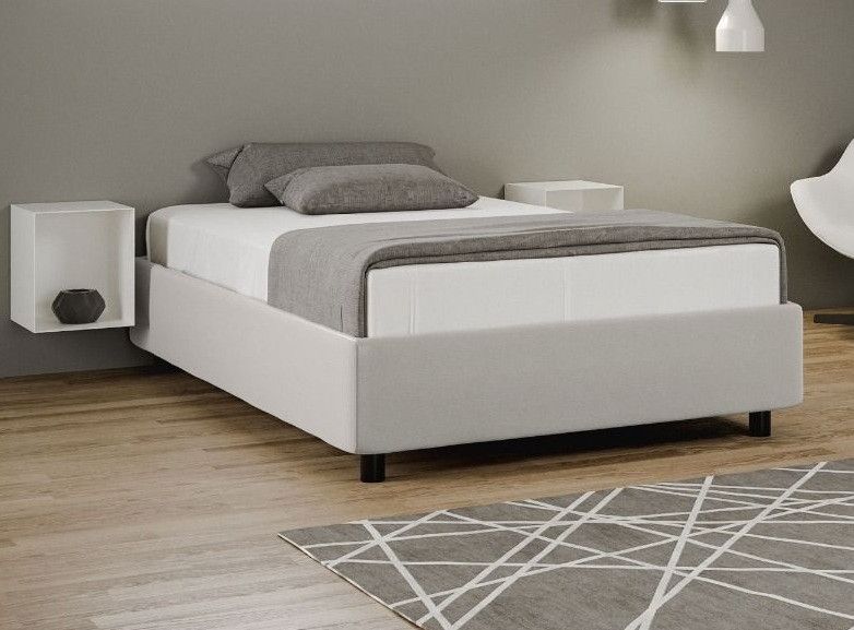 Lit simili cuir blanc avec sommier Avotra 120x190 cm - Photo n°1