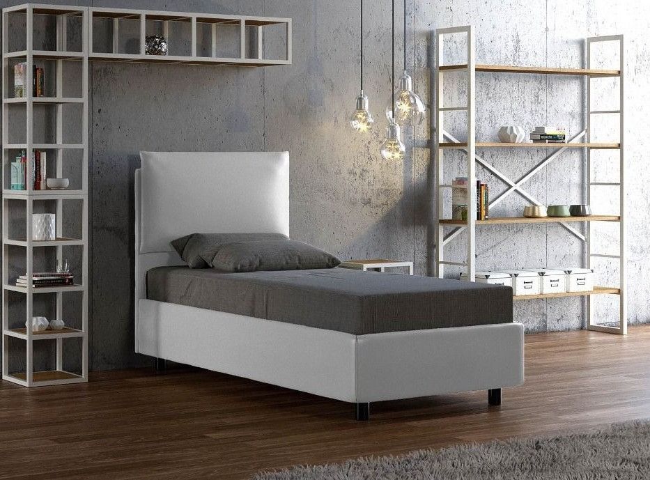 Lit simple sur mesure sans sommier similicuir blanc Andy 80x190 cm - Photo n°1