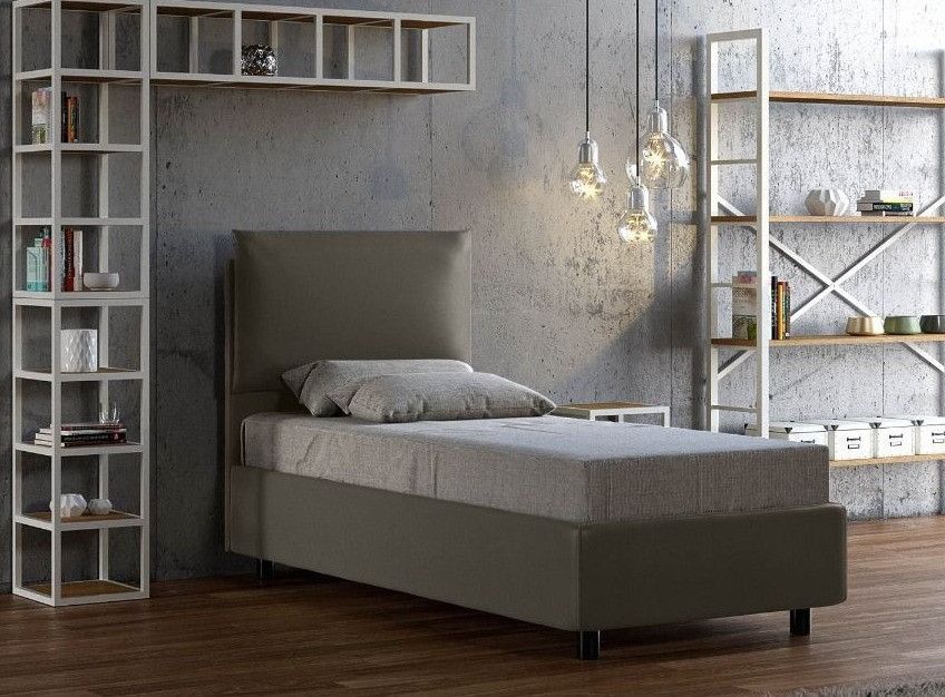Lit simple sur mesure sans sommier similicuir gris Andy 80x190 cm - Photo n°1