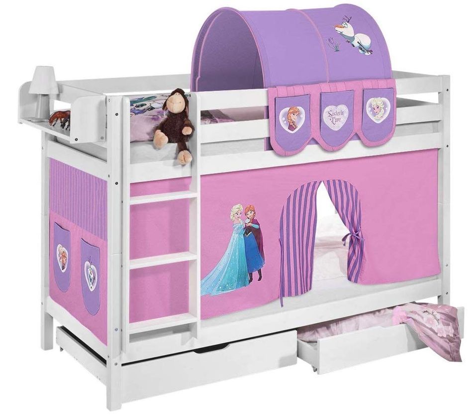 Lit superposable blanc et rideau rose clair Reine des neiges 90x190 cm - Photo n°1