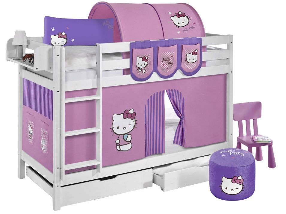Lit superposable blanc et rideau rose Hello Kitty 90x190 cm - Photo n°1
