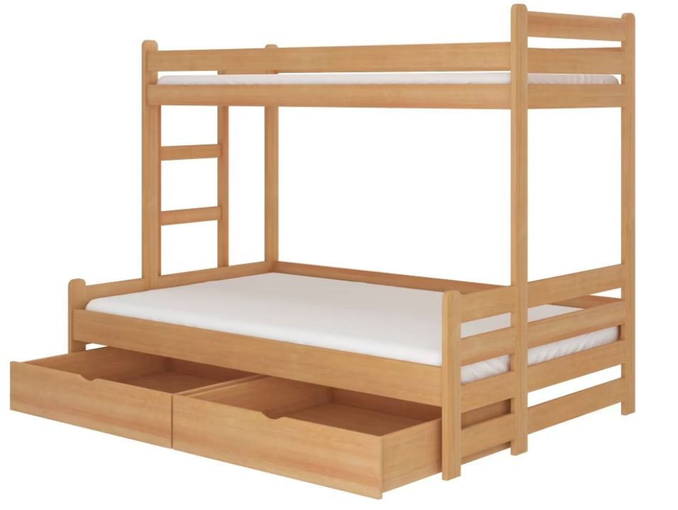 Lit superposé 2 couchages ADOVA 80/90x200 et 120x200 cm - Avec 2 tiroirs et 2 sommiers - Photo n°1