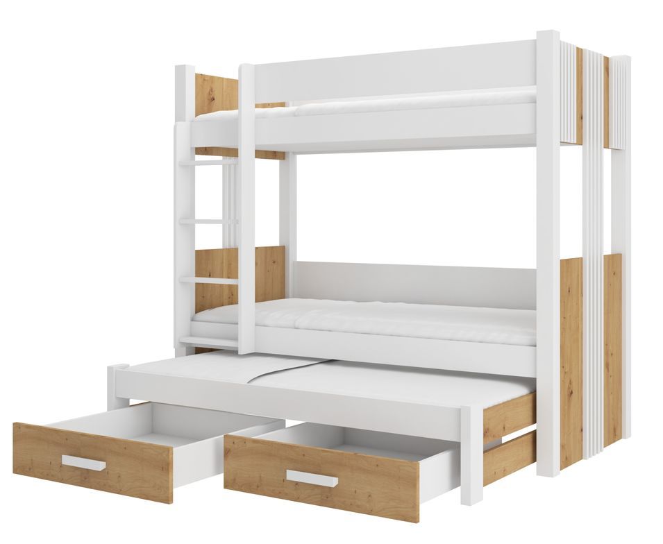 Lit superposé 3 places 90x200 cm ARKO - 2 tiroirs de rangement et 3 sommiers - Photo n°1