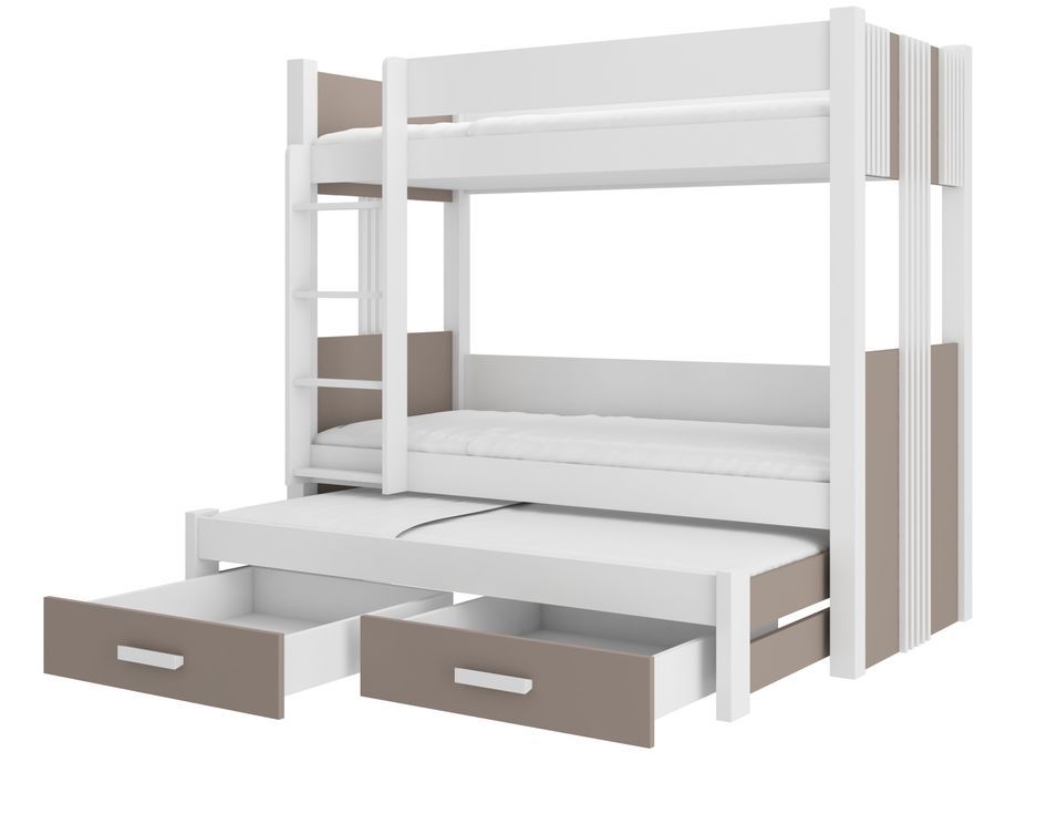 Lit superposé 3 places 90x200 cm ARKO - 2 tiroirs de rangement et 3 sommiers - Photo n°1
