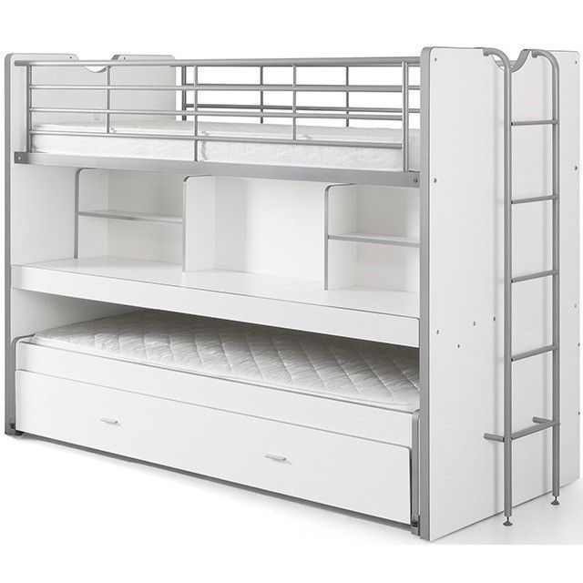 Lit superposé 3 places 90x200 cm bois blanc Bonny - Photo n°1