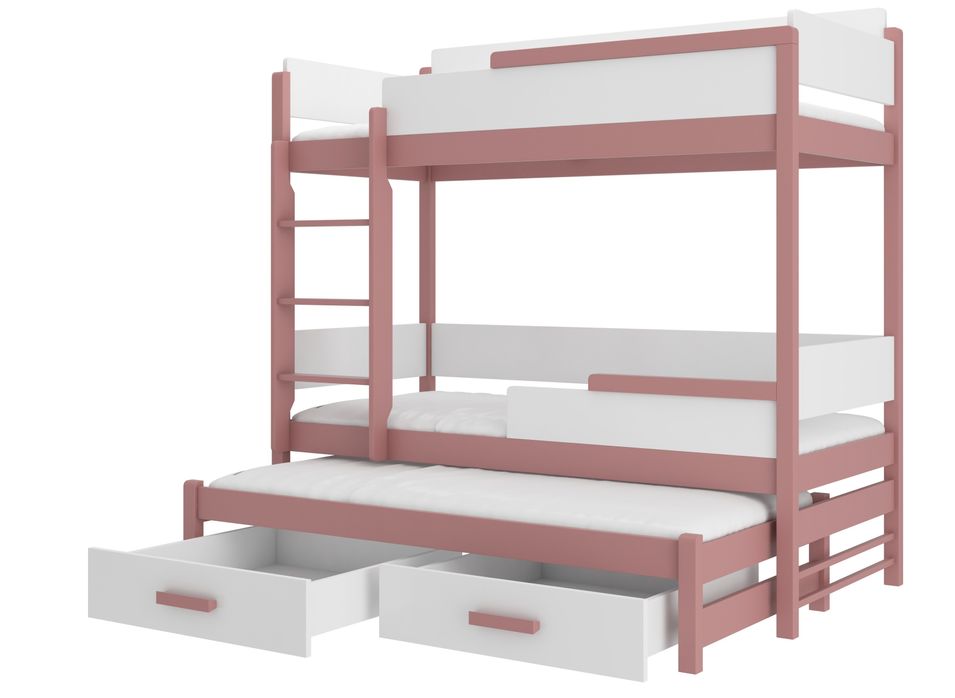 Lit superposé 3 places 90x200 cm KINZEY - 2 tiroirs de rangement et 3 sommiers - Photo n°1