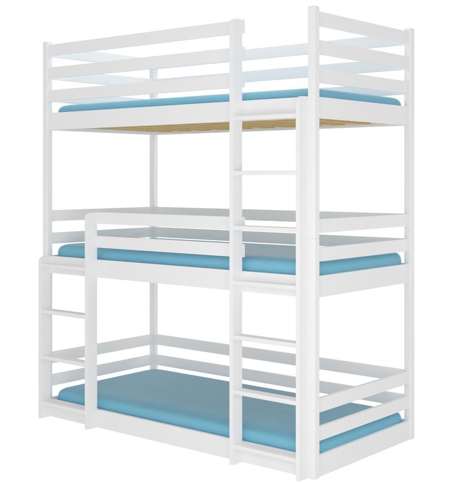 Lit superposé 3 places BARCELONA 90x200 cm - Pin massif avec 3 sommiers inclus - Photo n°1