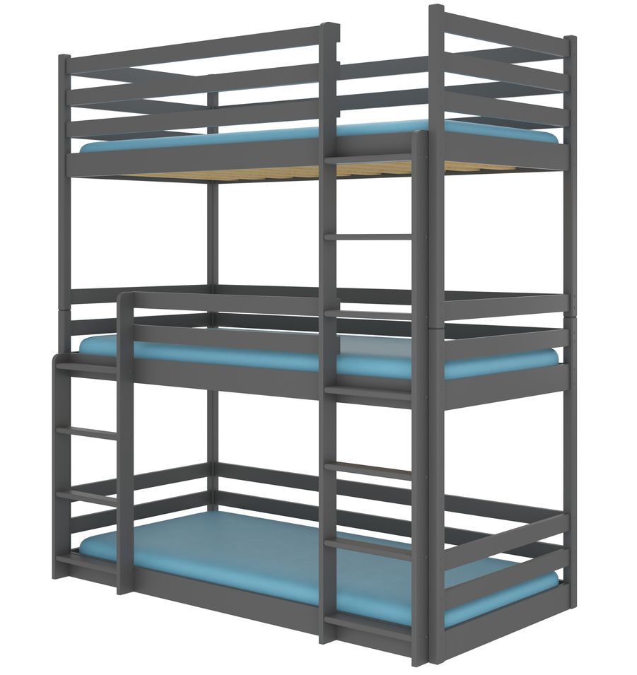 Lit superposé 3 places BARCELONA 90x200 cm - Pin massif avec 3 sommiers inclus - Photo n°1